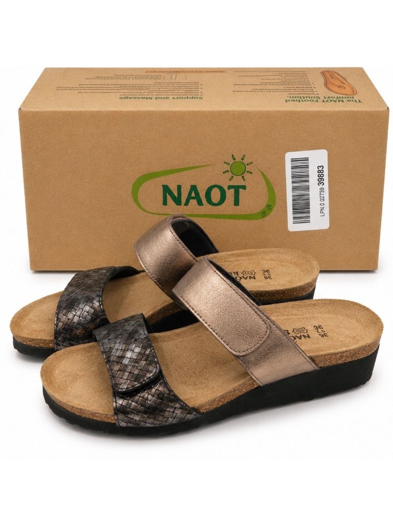 Naot Althea Supportive Leather Slide Sandals Women’s Eu 36 Metallic Comfort